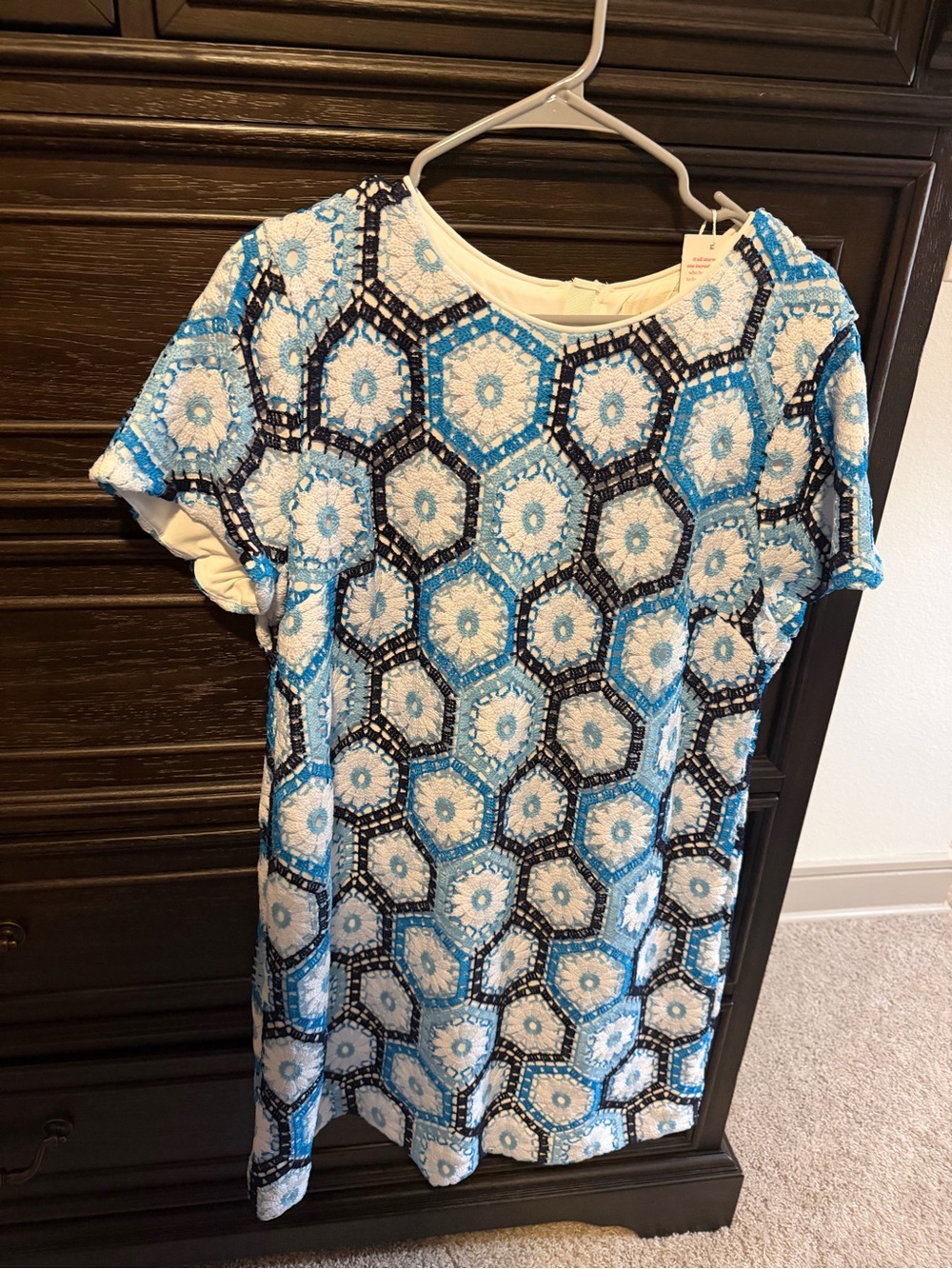 Lilly Pulitzer Blue and White Geo Floral Mini Dress